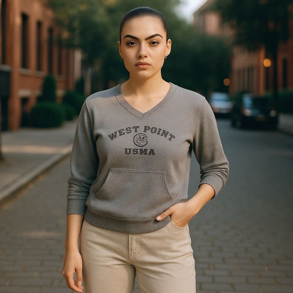 Vintage Jones & Mitchell West Point USMA V-Neck Heather Gray Sweatshirt Women L